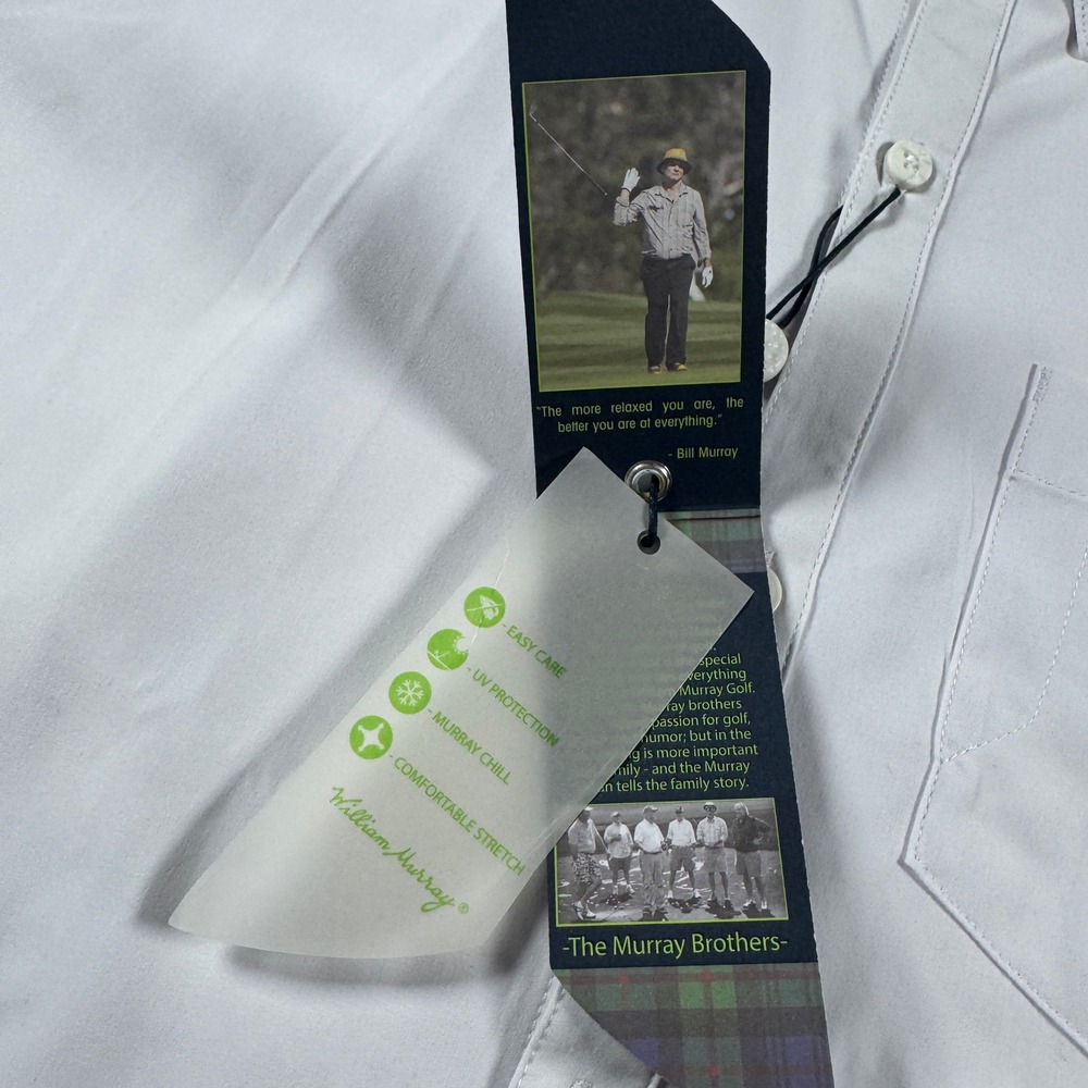 William Murray Short Sleeve Golf Shirt Men XXL Solid White Snap Down Stretch NEW - Picture 9 of 11